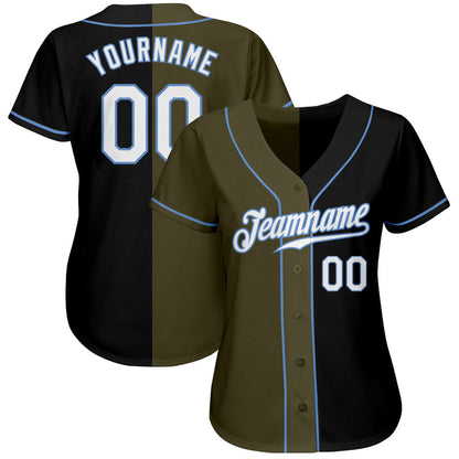 Custom Black White-Olive Authentic Split Fashion Baseball Jersey - Sky-Custom