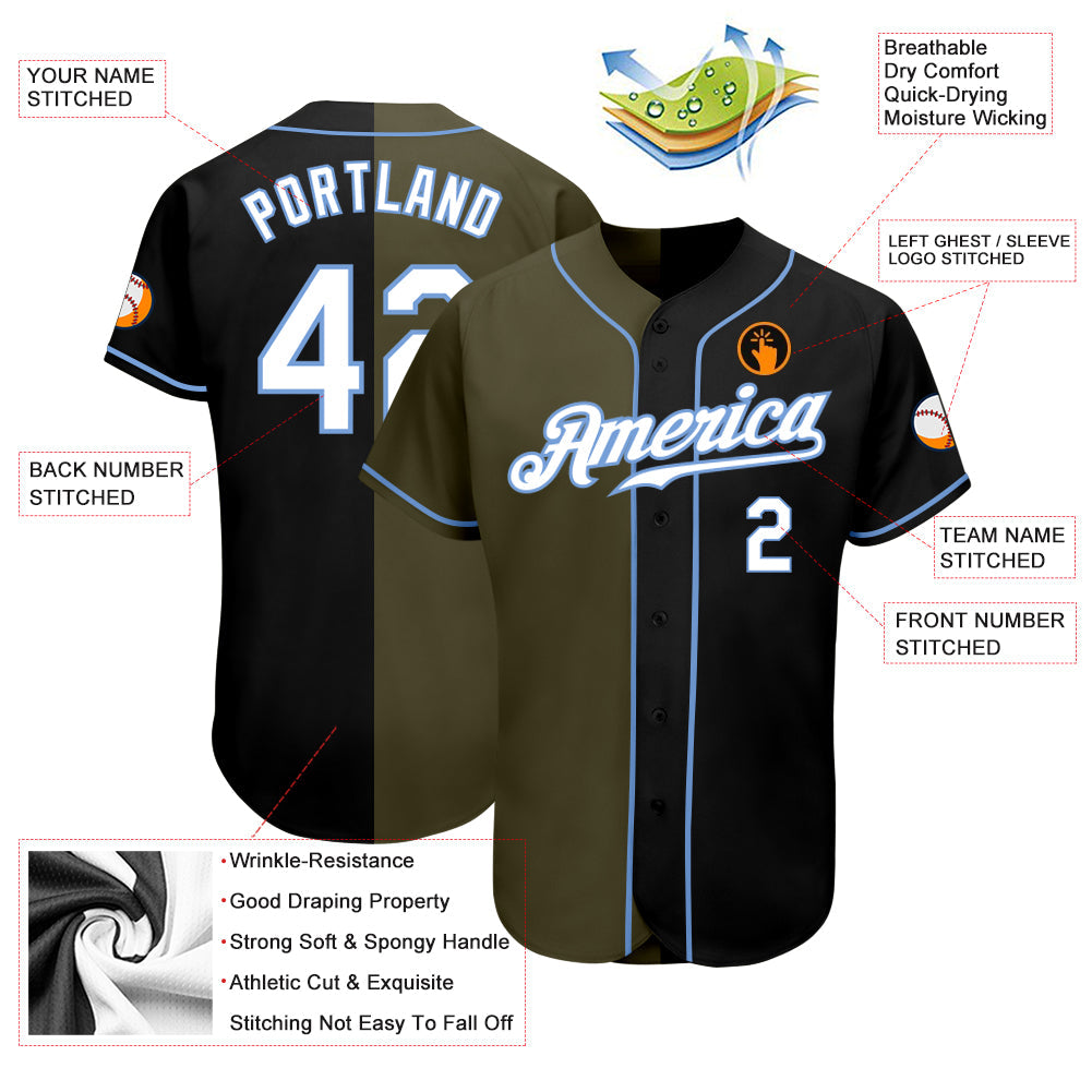 Custom Black White-Olive Authentic Split Fashion Baseball Jersey - Sky-Custom