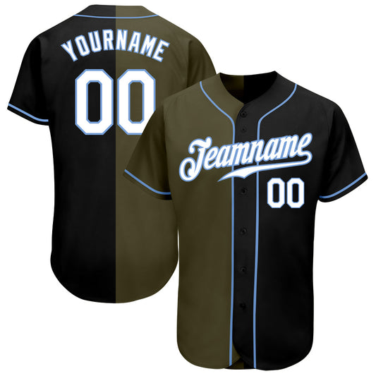 Custom Black White-Olive Authentic Split Fashion Baseball Jersey - Sky-Custom