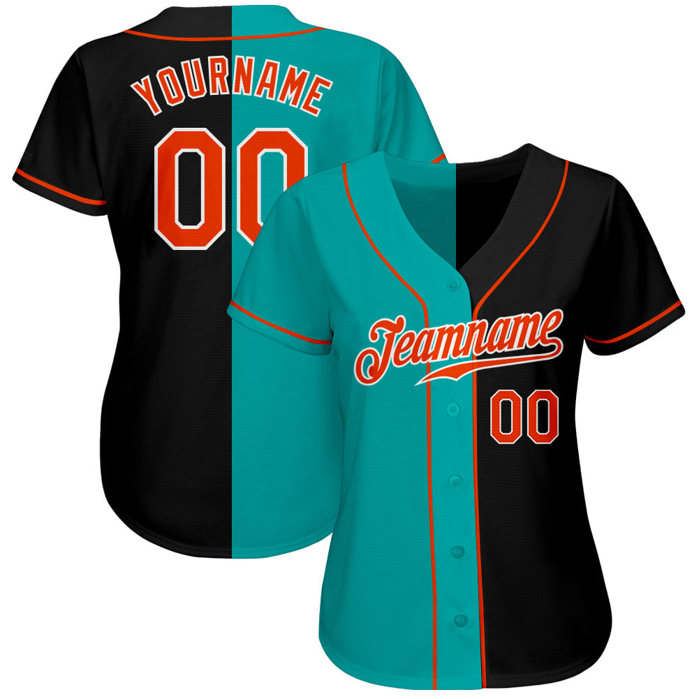 Custom Black Orange-Aqua Authentic Split Fashion Baseball Jersey - Sky-Custom