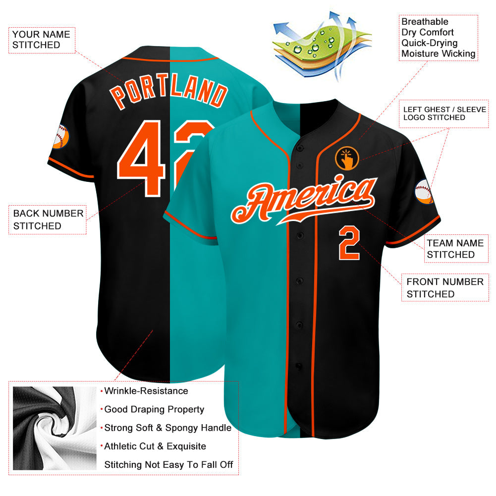 Custom Black Orange-Aqua Authentic Split Fashion Baseball Jersey - Sky-Custom
