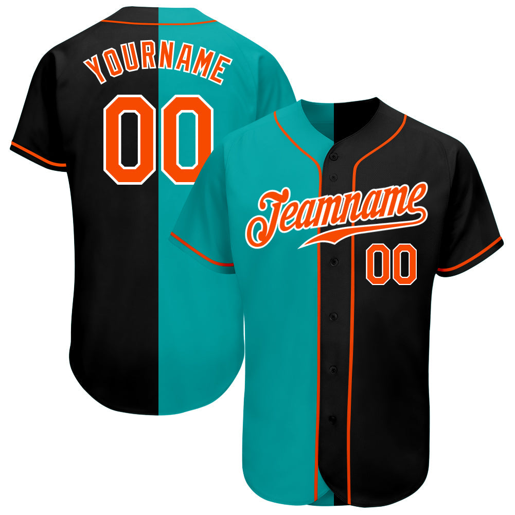 Custom Black Orange-Aqua Authentic Split Fashion Baseball Jersey - Sky-Custom