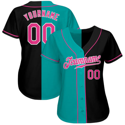 Custom Black Pink-Aqua Authentic Split Fashion Baseball Jersey - Sky-Custom