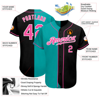 Custom Black Pink-Aqua Authentic Split Fashion Baseball Jersey - Sky-Custom