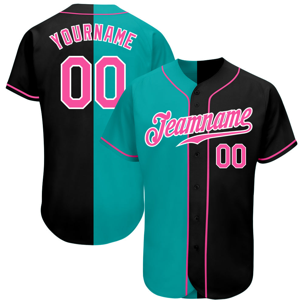 Custom Black Pink-Aqua Authentic Split Fashion Baseball Jersey - Sky-Custom