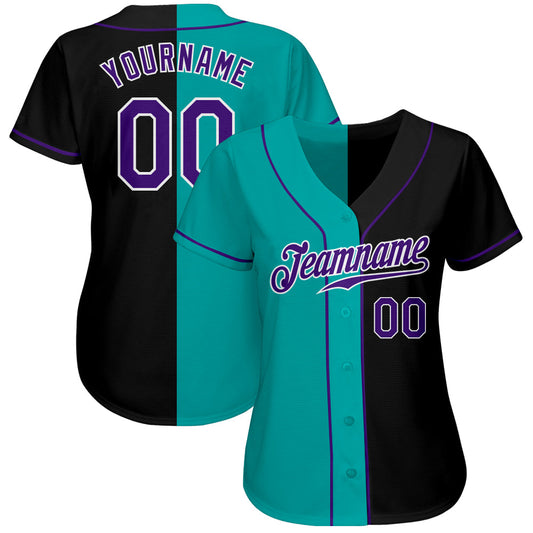 Custom Black Purple-Aqua Authentic Split Fashion Baseball Jersey - Sky-Custom