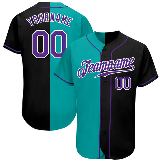 Custom Black Purple-Aqua Authentic Split Fashion Baseball Jersey - Sky-Custom