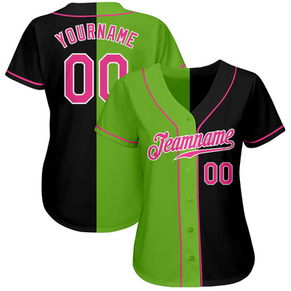 Custom Black Pink-Neon Green Authentic Split Fashion Baseball Jersey - Sky-Custom