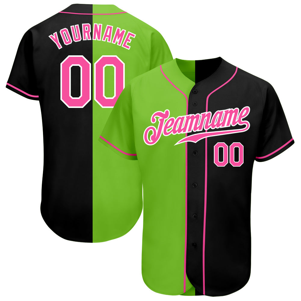 Custom Black Pink-Neon Green Authentic Split Fashion Baseball Jersey - Sky-Custom