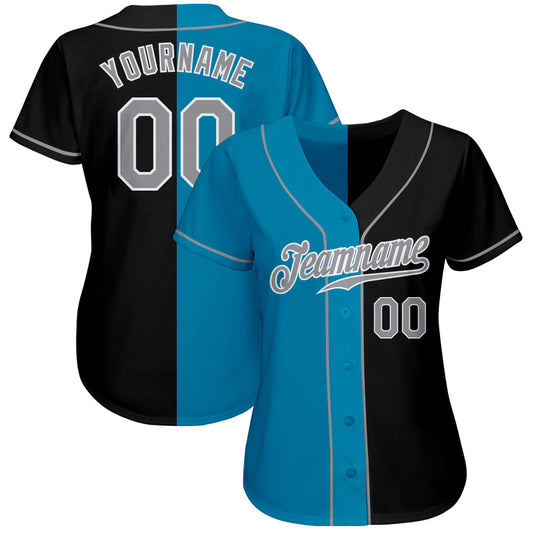 Custom Black Gray-Panther Blue Authentic Split Fashion Baseball Jersey - Sky-Custom