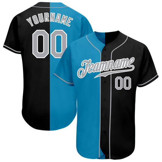 Custom Black Gray-Panther Blue Authentic Split Fashion Baseball Jersey - Sky-Custom