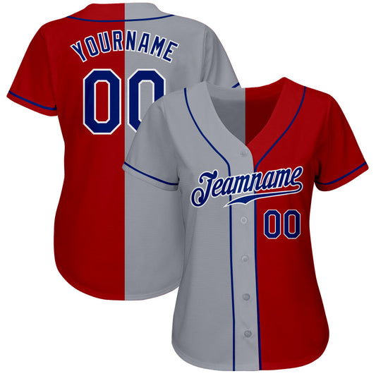 Custom Red Royal-Gray Authentic Split Fashion Baseball Jersey - Sky-Custom