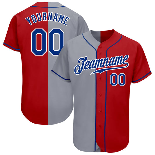 Custom Red Royal-Gray Authentic Split Fashion Baseball Jersey - Sky-Custom