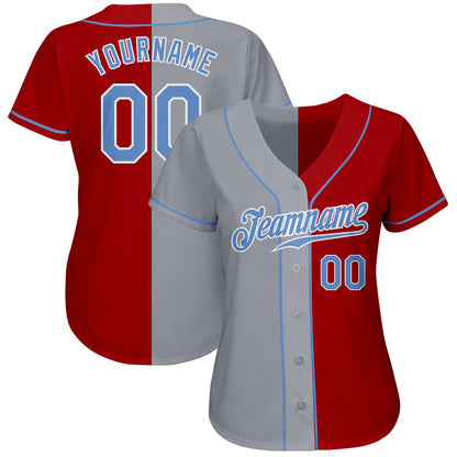 Custom Red Light Blue-Gray Authentic Split Fashion Baseball Jersey - Sky-Custom
