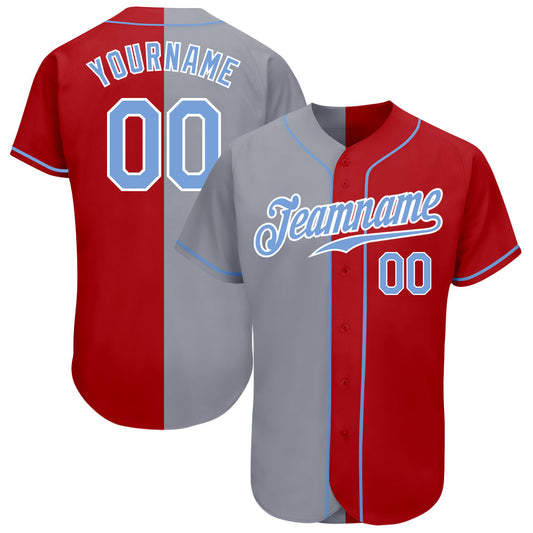 Custom Red Light Blue-Gray Authentic Split Fashion Baseball Jersey - Sky-Custom