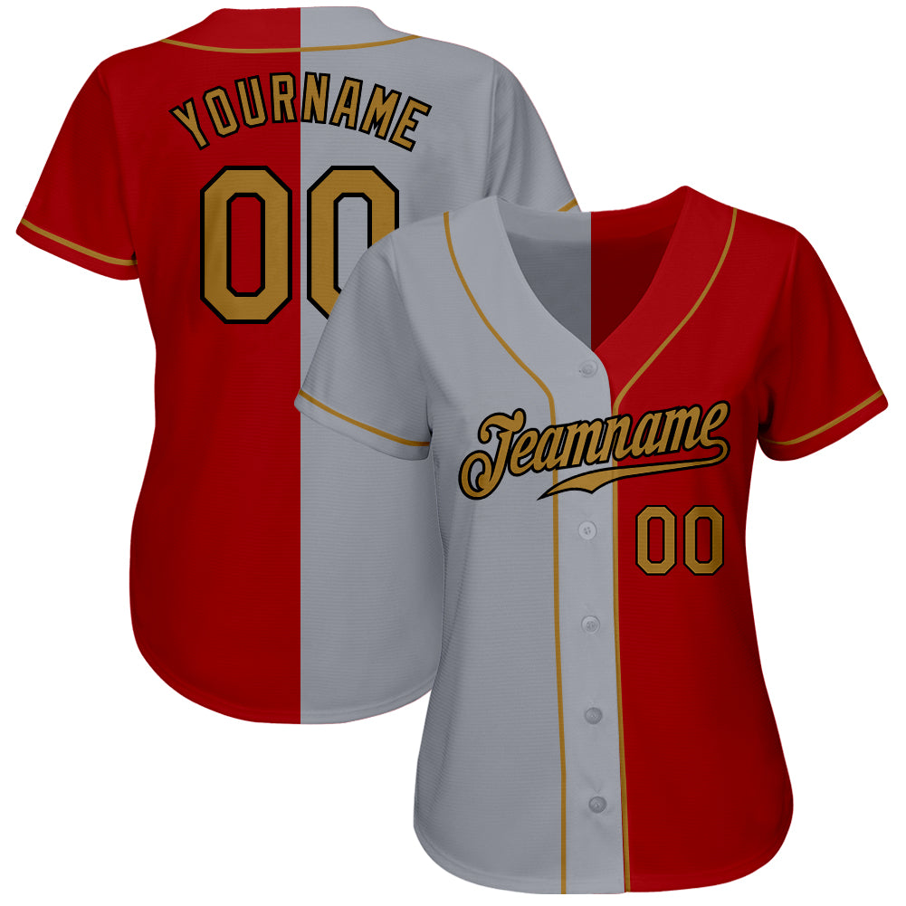 Custom Red Old Gold-Gray Authentic Split Fashion Baseball Jersey - Sky-Custom