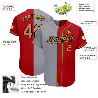 Custom Red Old Gold-Gray Authentic Split Fashion Baseball Jersey - Sky-Custom