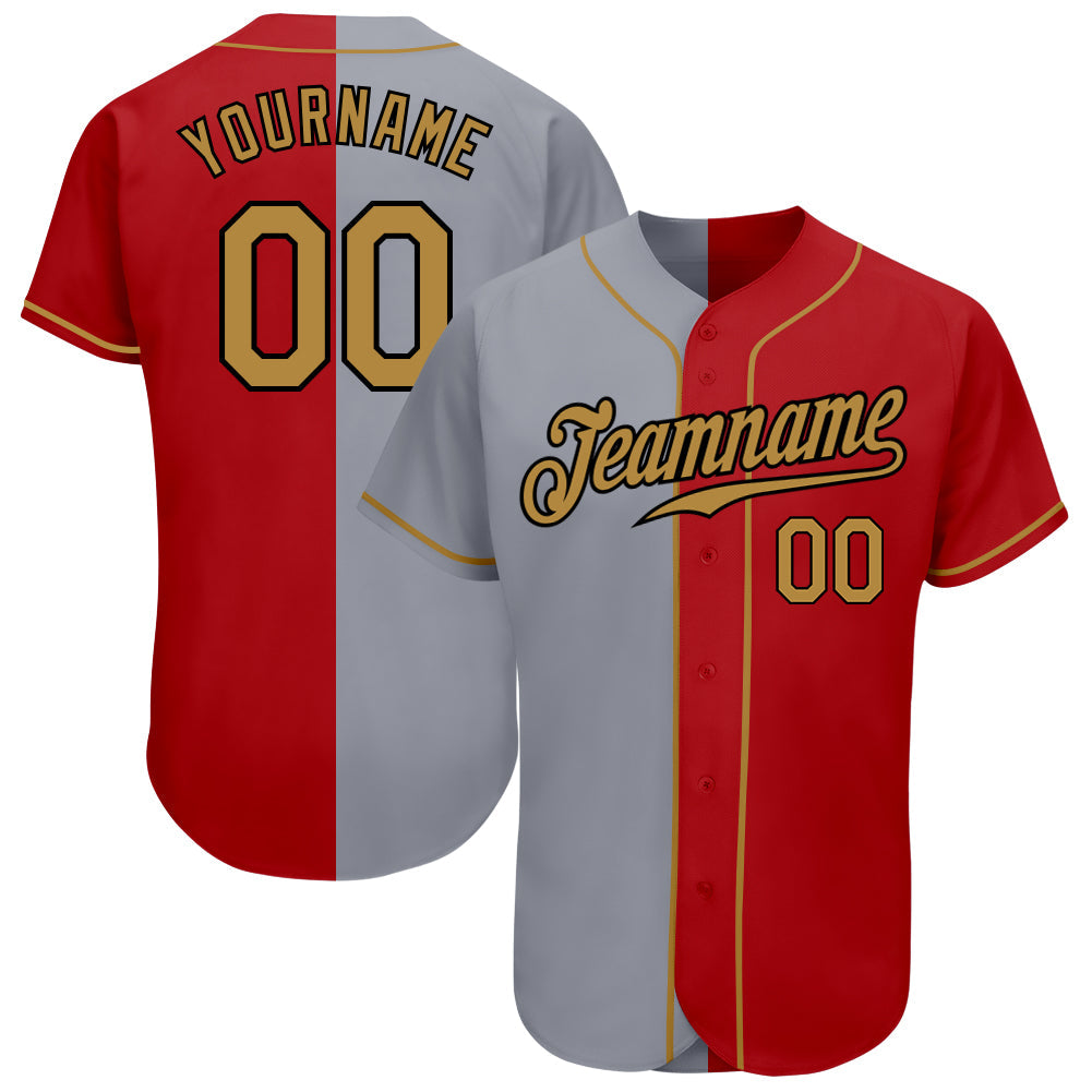 Custom Red Old Gold-Gray Authentic Split Fashion Baseball Jersey - Sky-Custom