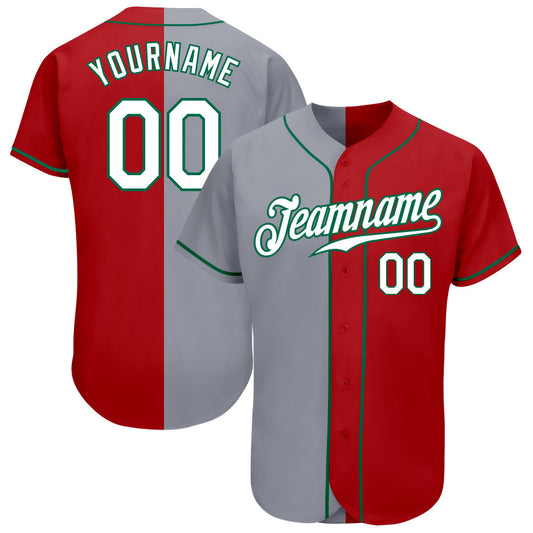 Custom Red White-Gray Authentic Split Fashion Baseball Jersey - Sky-Custom