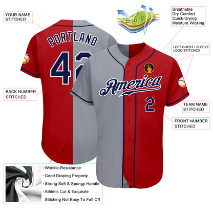 Custom Red Navy-Gray Authentic Split Fashion Baseball Jersey - Sky-Custom