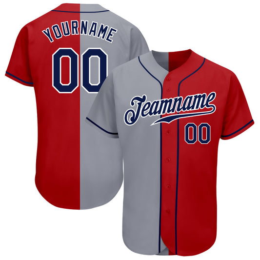 Custom Red Navy-Gray Authentic Split Fashion Baseball Jersey - Sky-Custom