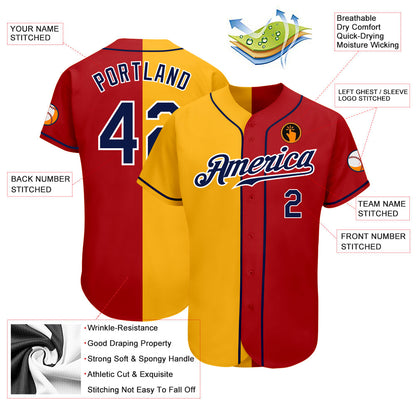 Custom Red Navy-Yellow Authentic Split Fashion Baseball Jersey - Sky-Custom