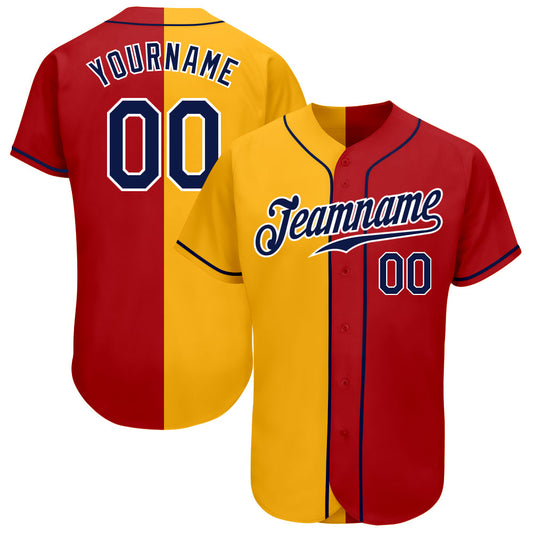 Custom Red Navy-Yellow Authentic Split Fashion Baseball Jersey - Sky-Custom