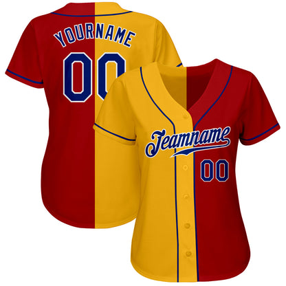 Custom Red Royal-Yellow Authentic Split Fashion Baseball Jersey - Sky-Custom