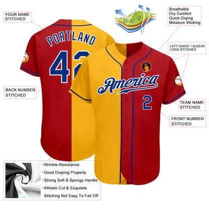 Custom Red Royal-Yellow Authentic Split Fashion Baseball Jersey - Sky-Custom