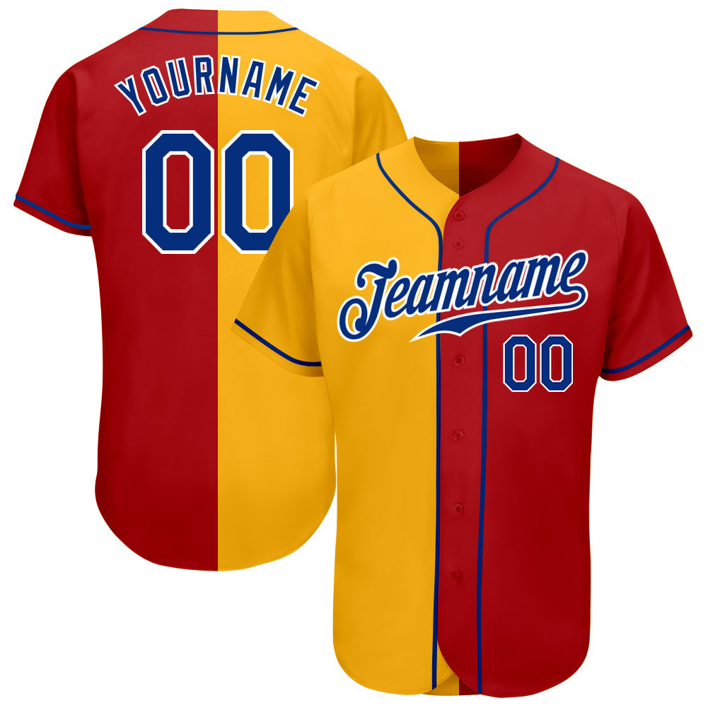 Custom Red Royal-Yellow Authentic Split Fashion Baseball Jersey - Sky-Custom