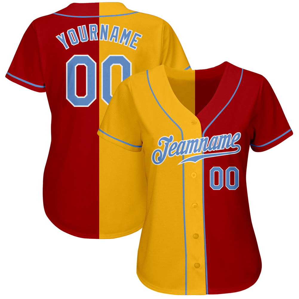 Custom Red Light Blue-Yellow Authentic Split Fashion Baseball Jersey - Sky-Custom