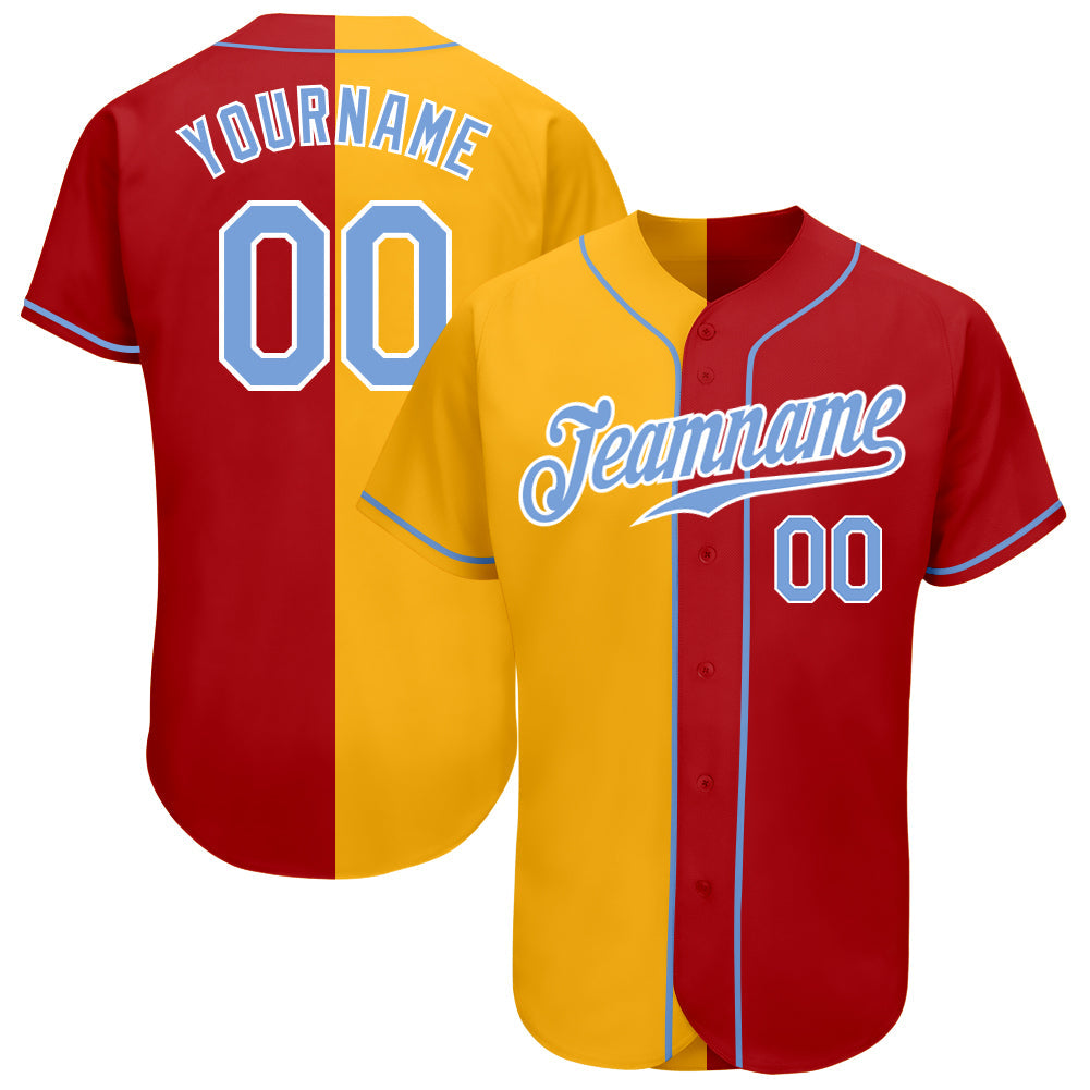 Custom Red Light Blue-Yellow Authentic Split Fashion Baseball Jersey - Sky-Custom