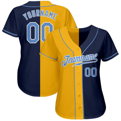 Custom Navy Light Blue-Yellow Authentic Split Fashion Baseball Jersey - Sky-Custom
