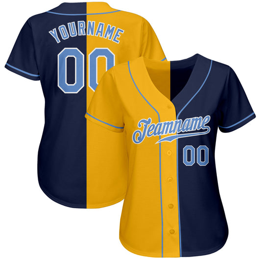 Custom Navy Light Blue-Yellow Authentic Split Fashion Baseball Jersey - Sky-Custom