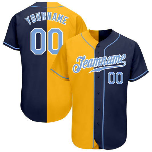 Custom Navy Light Blue-Yellow Authentic Split Fashion Baseball Jersey - Sky-Custom