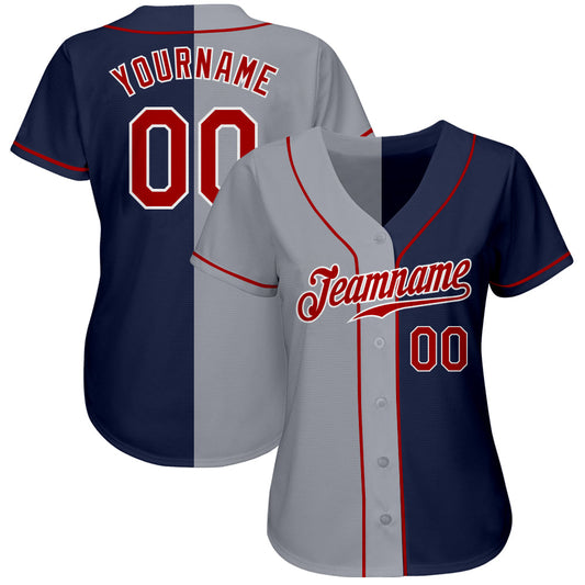 Custom Navy Red-Gray Authentic Split Fashion Baseball Jersey - Sky-Custom