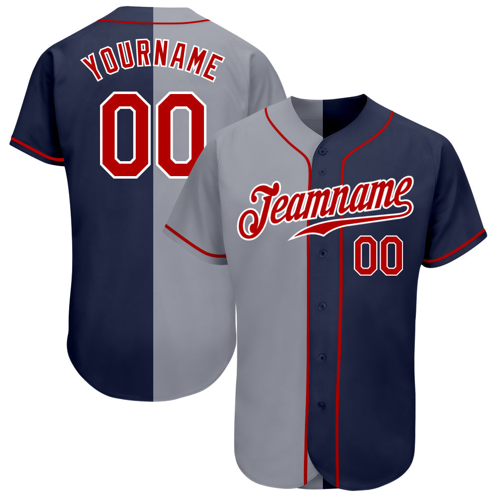 Custom Navy Red-Gray Authentic Split Fashion Baseball Jersey - Sky-Custom