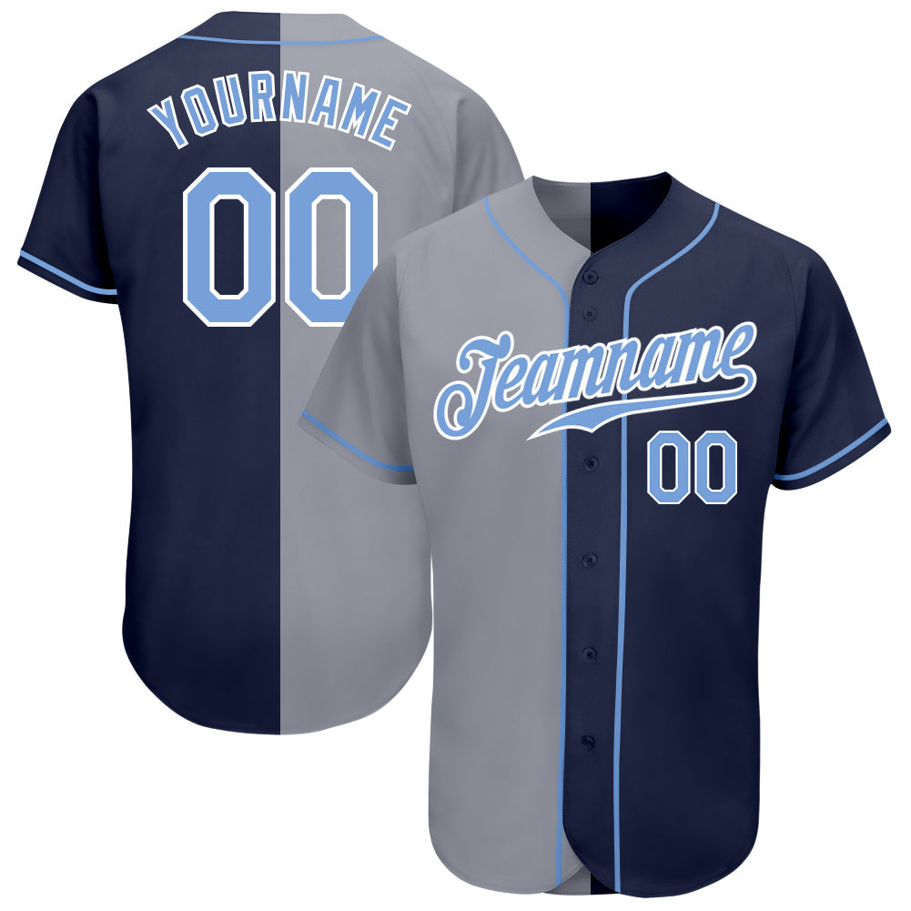 Custom Navy Light Blue-Gray Authentic Split Fashion Baseball Jersey - Sky-Custom