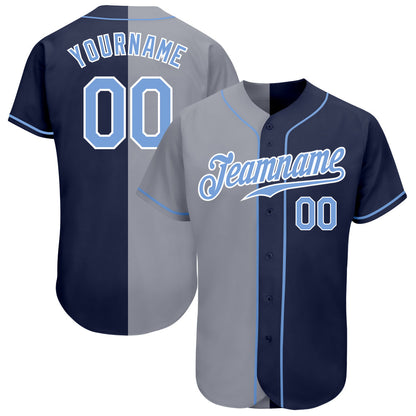 Custom Navy Light Blue-Gray Authentic Split Fashion Baseball Jersey - Sky-Custom