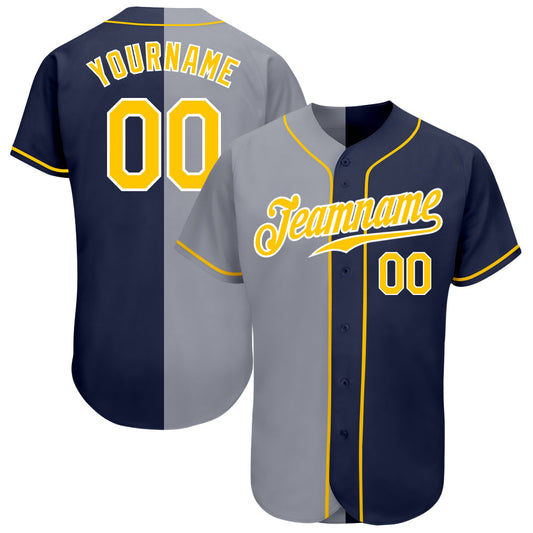 Custom Navy Gold-Gray Authentic Split Fashion Baseball Jersey - Sky-Custom