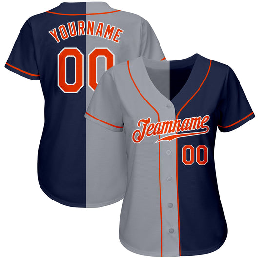 Custom Navy Orange-Gray Authentic Split Fashion Baseball Jersey - Sky-Custom