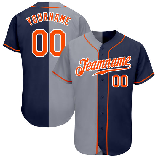 Custom Navy Orange-Gray Authentic Split Fashion Baseball Jersey - Sky-Custom