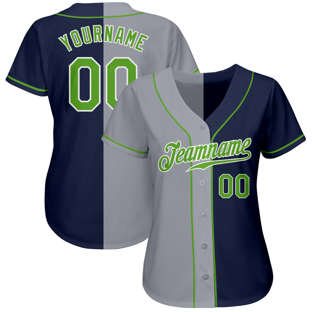 Custom Navy Neon Green-Gray Authentic Split Fashion Baseball Jersey - Sky-Custom