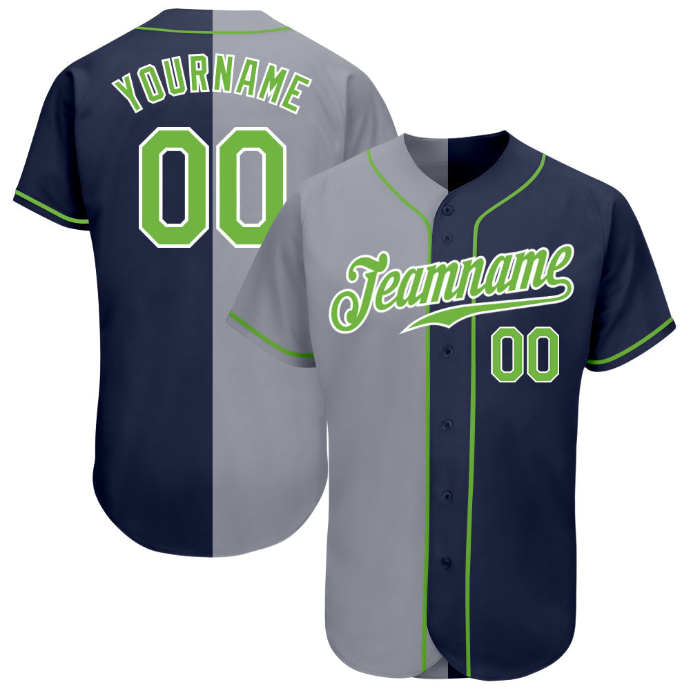 Custom Navy Neon Green-Gray Authentic Split Fashion Baseball Jersey - Sky-Custom