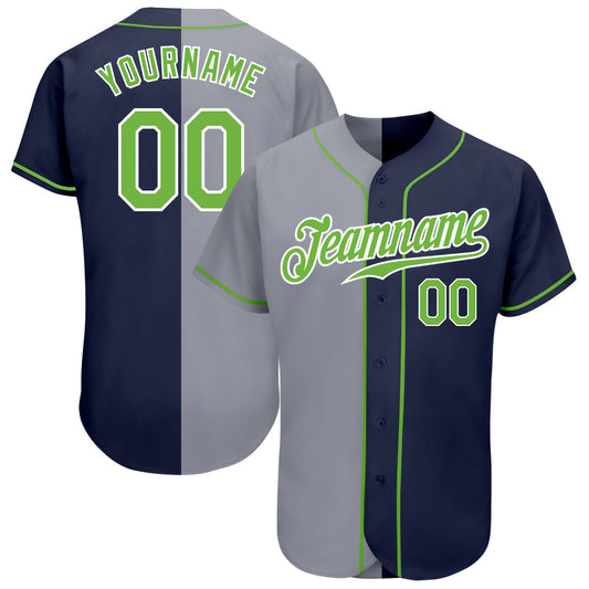 Custom Navy Neon Green-Gray Authentic Split Fashion Baseball Jersey - Sky-Custom