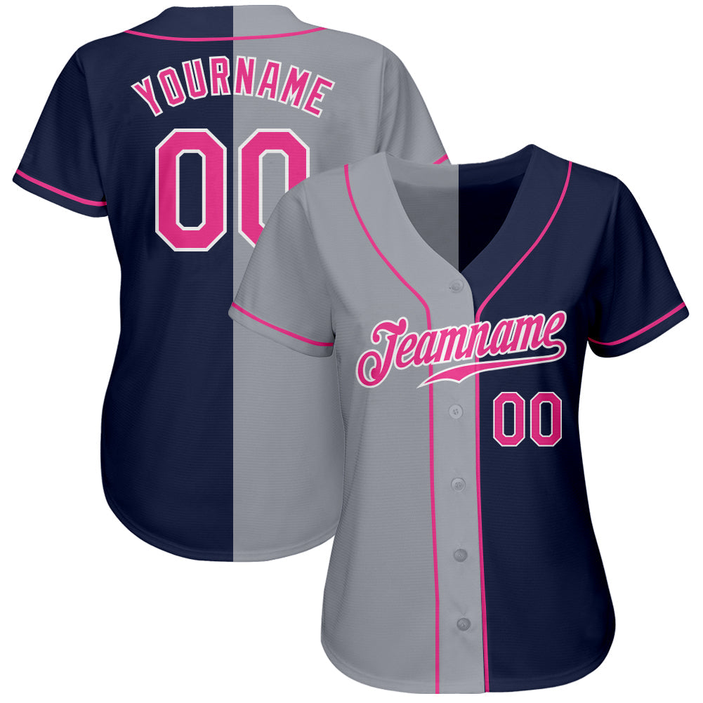 Custom Navy Pink-Gray Authentic Split Fashion Baseball Jersey - Sky-Custom