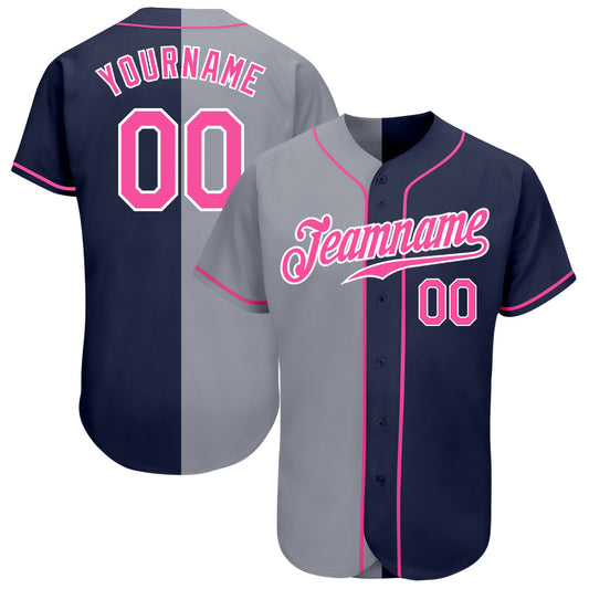 Custom Navy Pink-Gray Authentic Split Fashion Baseball Jersey - Sky-Custom