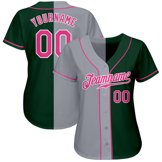 Custom Green Pink-Gray Authentic Split Fashion Baseball Jersey - Sky-Custom
