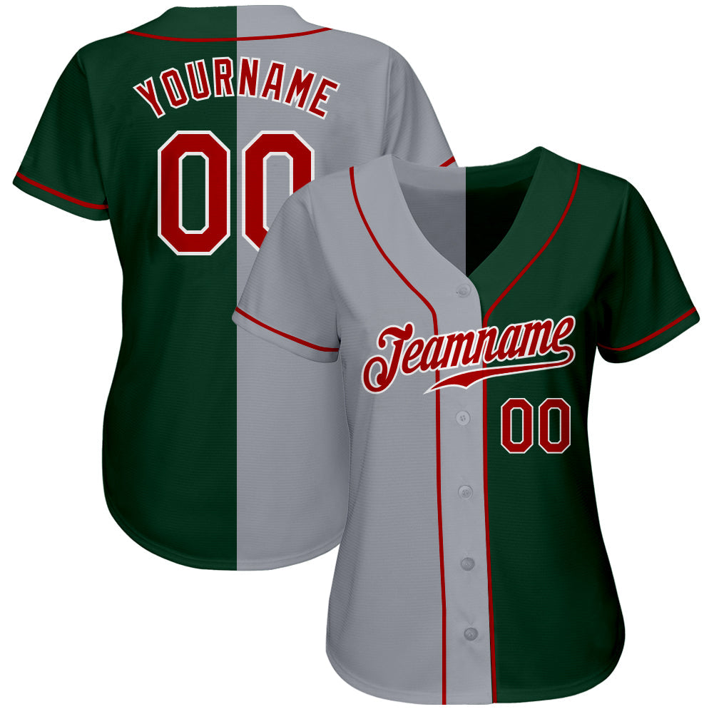 Custom Green Red-Gray Authentic Split Fashion Baseball Jersey - Sky-Custom