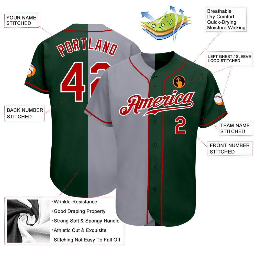 Custom Green Red-Gray Authentic Split Fashion Baseball Jersey - Sky-Custom